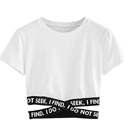 Womens Black Short Sleeve Bandage Crop Top
