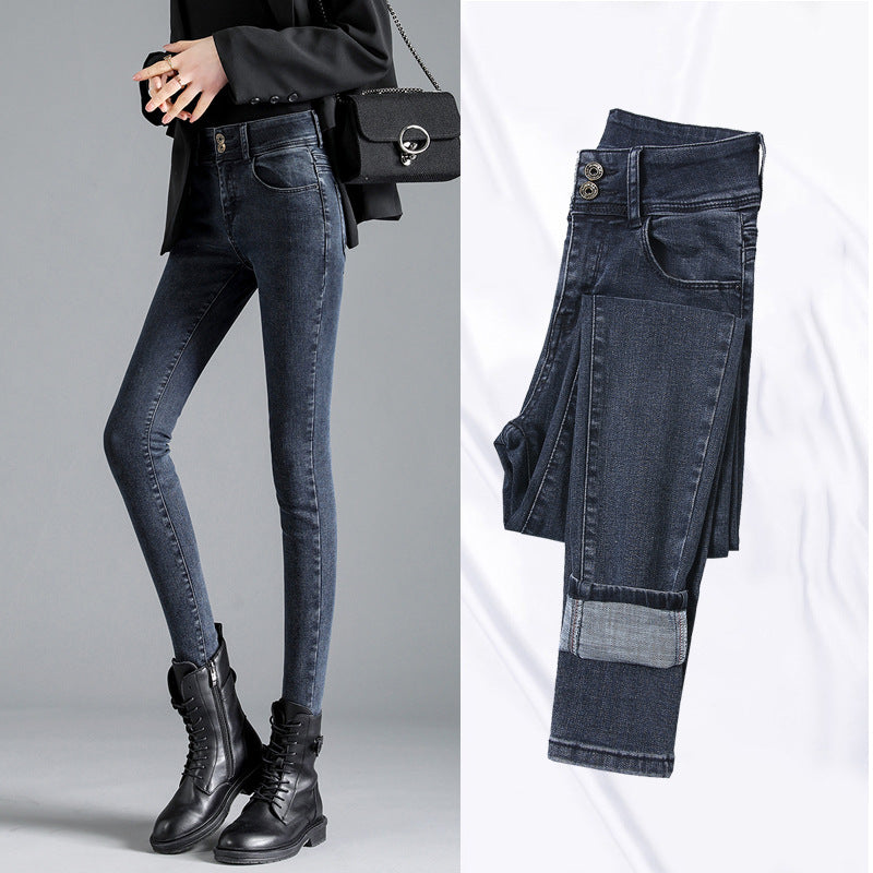 Double Button Fly Skinny Women Jean Tight Trousers