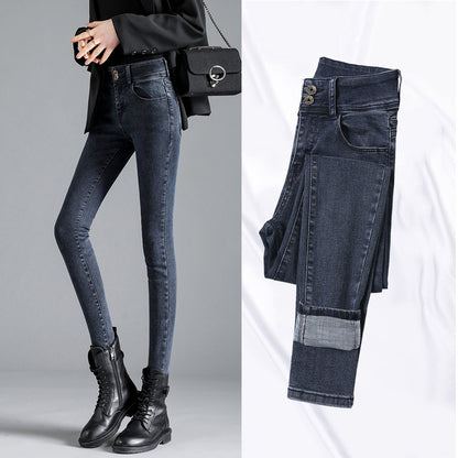 Double Button Fly Skinny Women Jean Tight Trousers