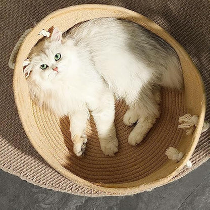 Boho Comfort: Minimalist Woven Cotton Rope Basket Cat Bed and Scratcher
