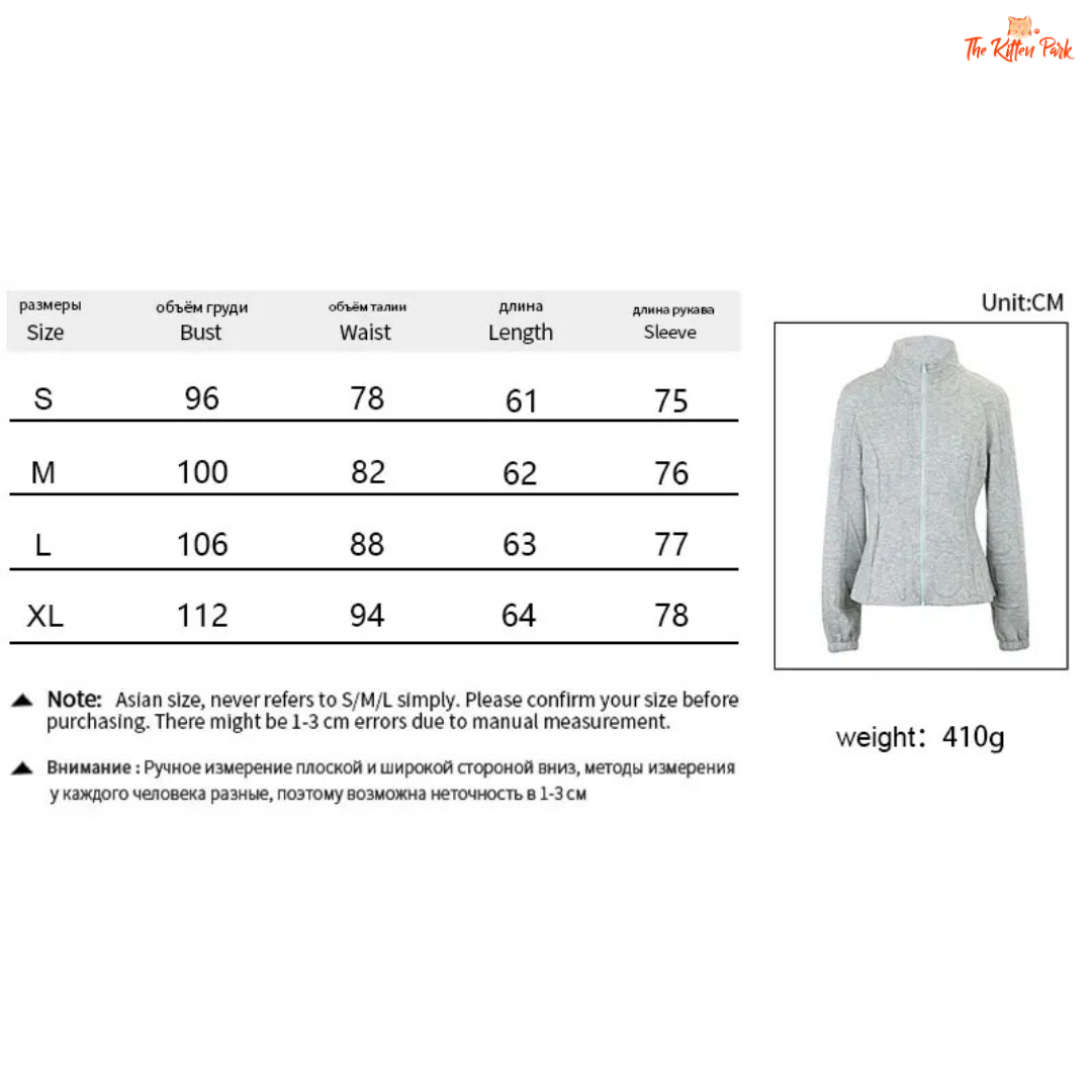 Size chart and product image of a gray sweater with measurement details on a white background.