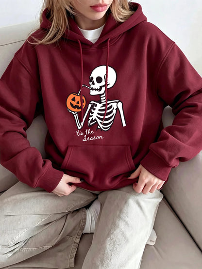 Cute Halloween Street Style: Skeleton Drinking Pumpkin Hoodie