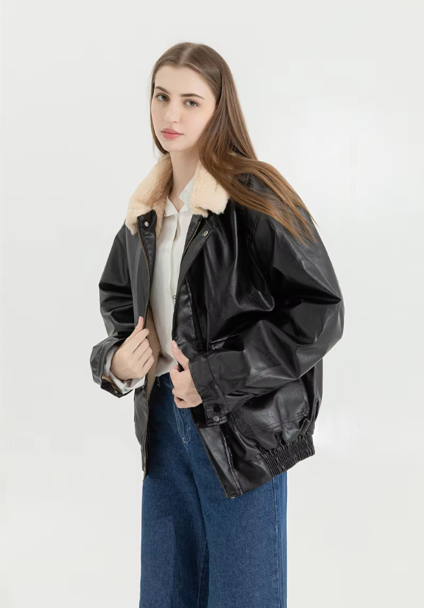 Retro Luxe Fur-Lined Leather Jacket