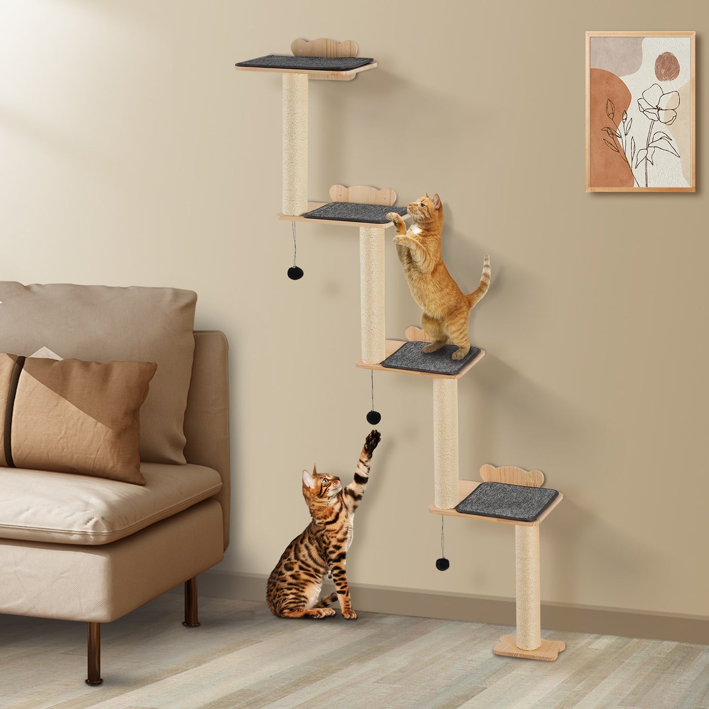Wall Mounted Cat Climbing Wood Stairs Furniture
