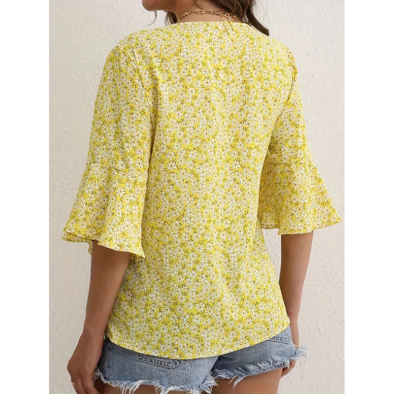 Womens Floral V Neck Tops