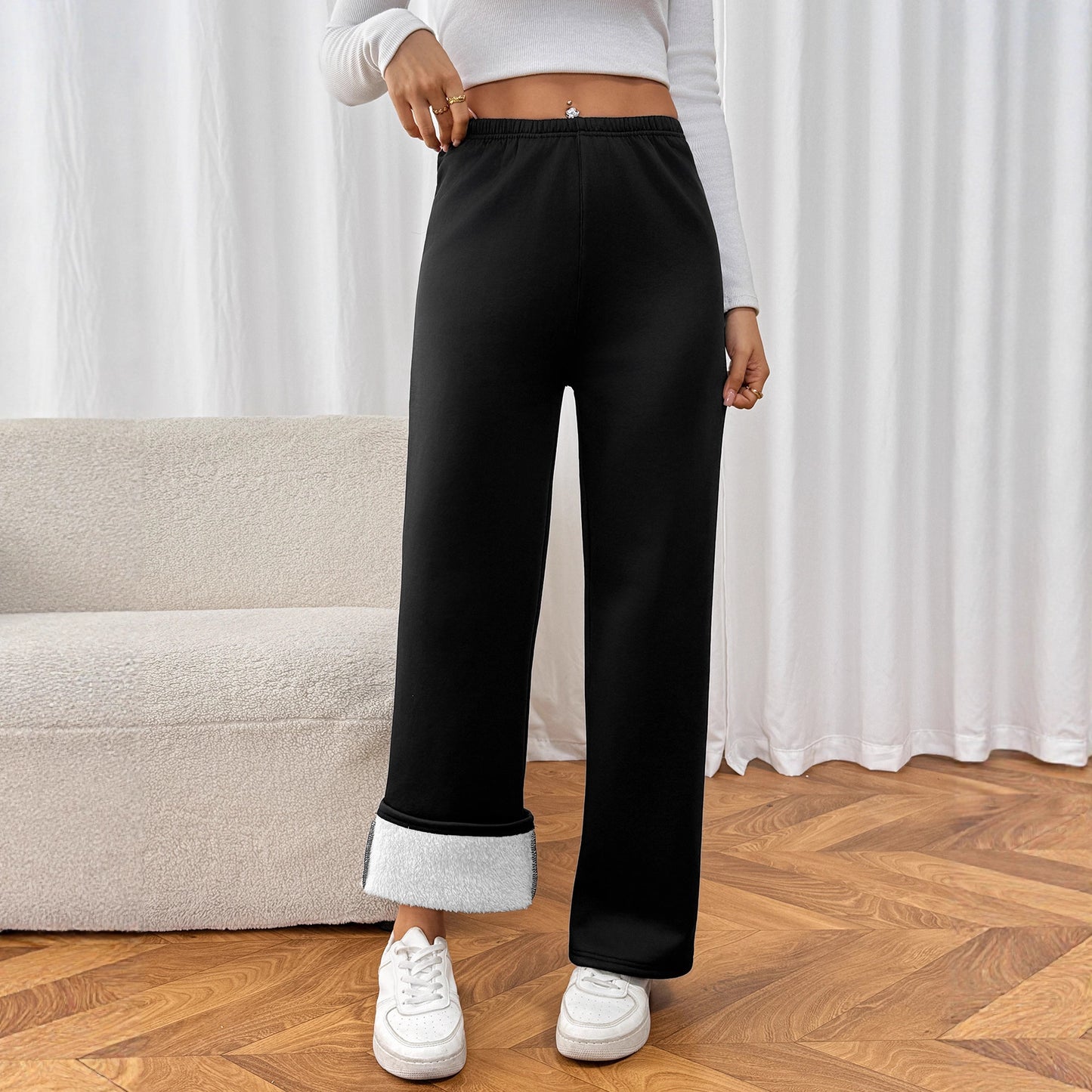 Velvet Ankle Length Cool Elegant Zipper Fly Women Pants