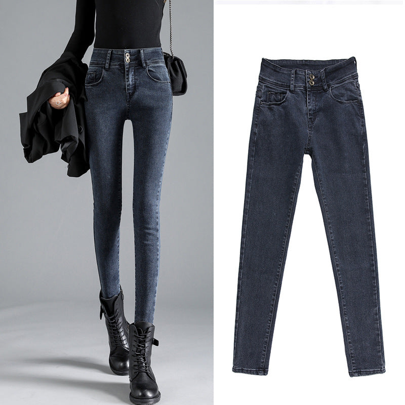 Double Button Fly Skinny Women Jean Tight Trousers