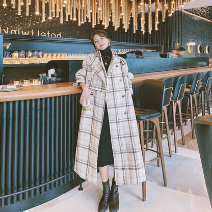 Womens Plaid Wool Thick Velvet Mid Length Coats