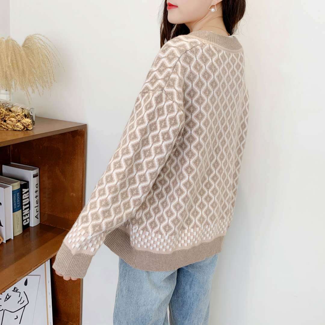Womens New Casual Geometric Pattern Winter Sweater
