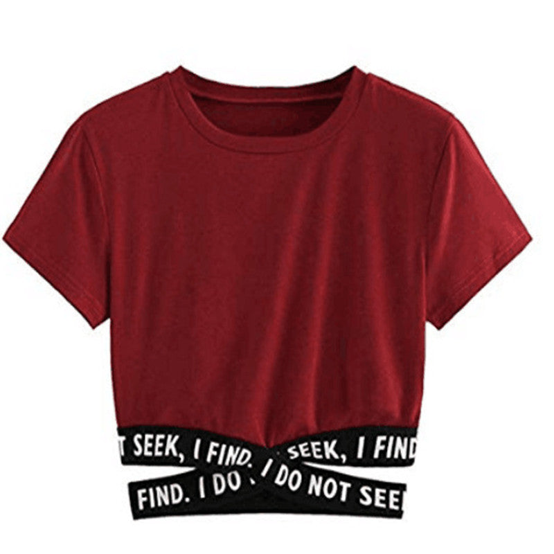 Womens Black Short Sleeve Bandage Crop Top