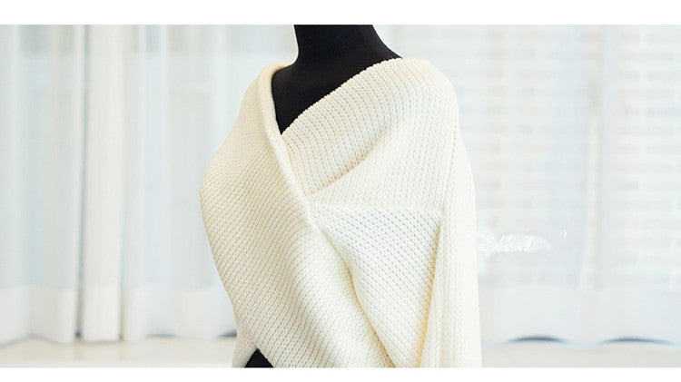 Chic White V Neck Knit Sweater