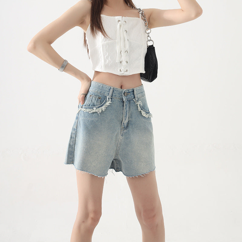 Womens Slim High Waist Denim Short