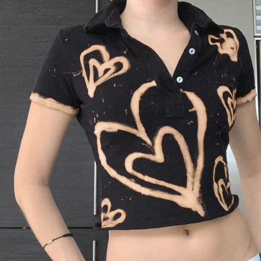 Womens Turn Down Collar Elegant Crop Top