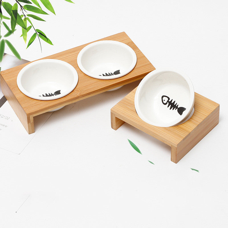Cat Bamboo Rack Ceramic Bowl