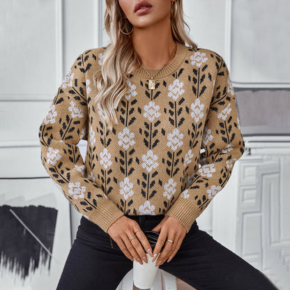 Womens Vintage Jacquard Woolen Sweater