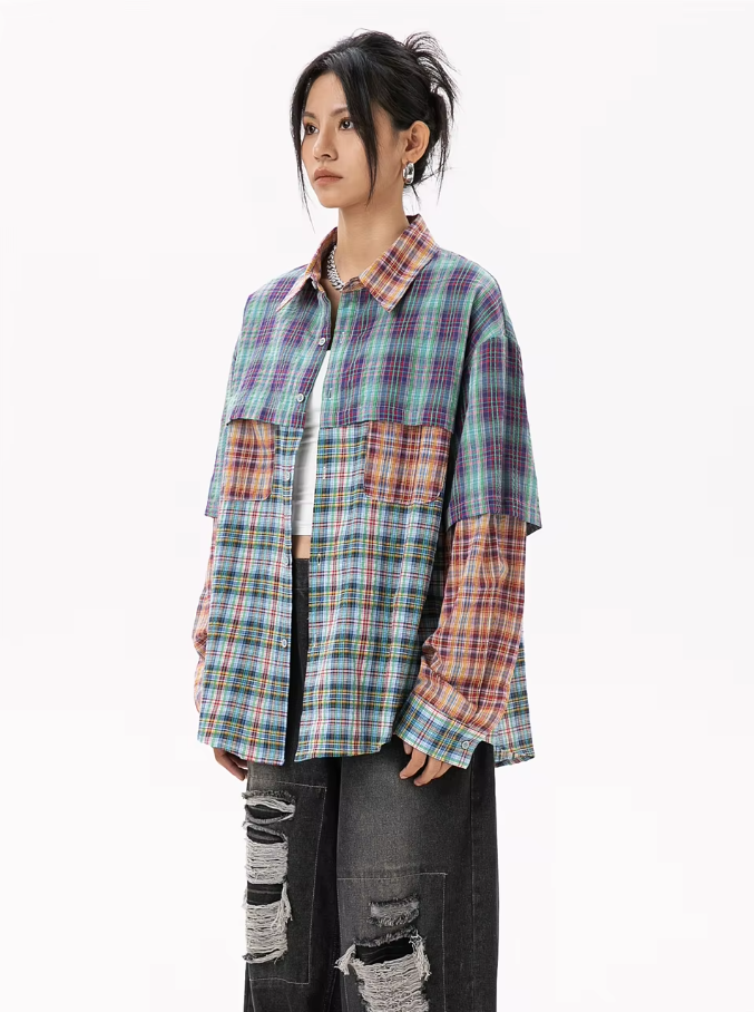 Korean Charm Plaid Blouse