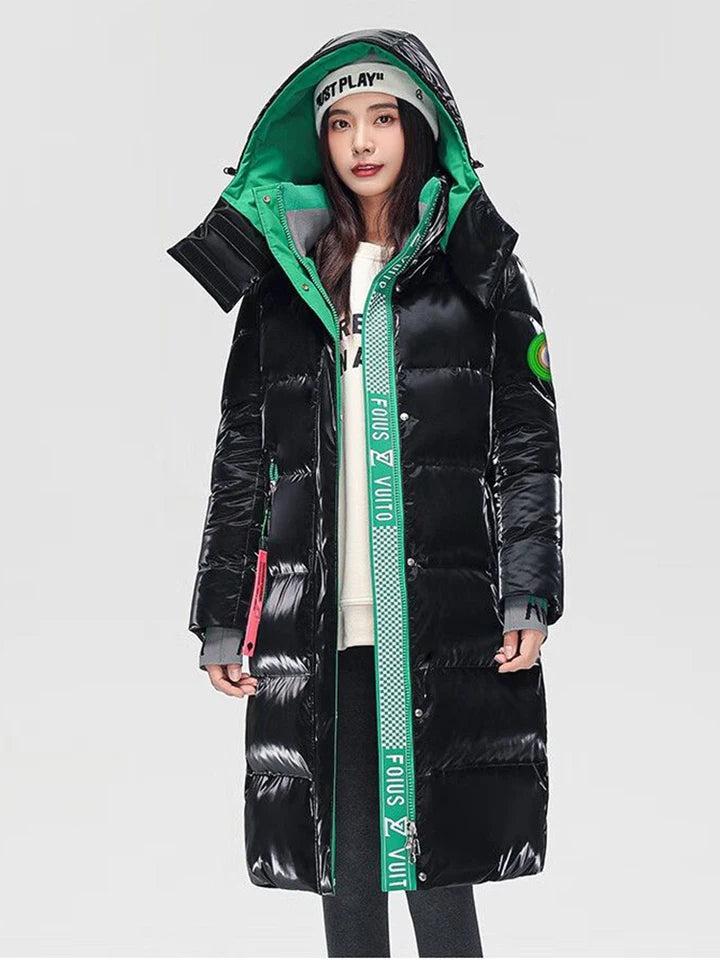 Womens Glossy Duck Down Puffy Colorful Parka Coats