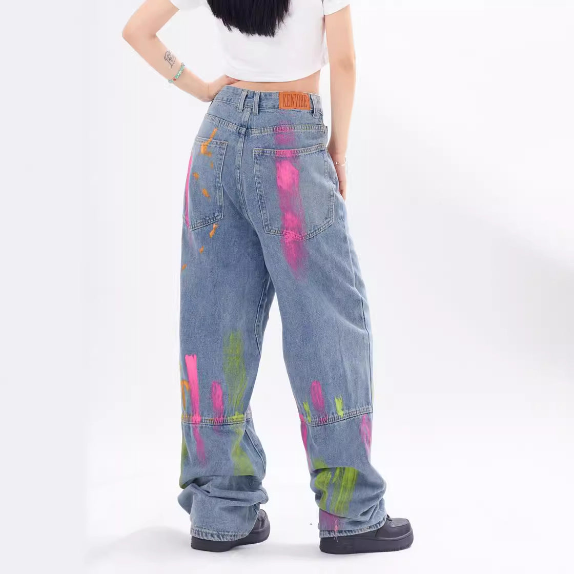American Street Style Graffiti Print Jeans
