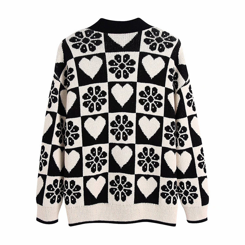 Women Black Drawing V Neck Cardigans