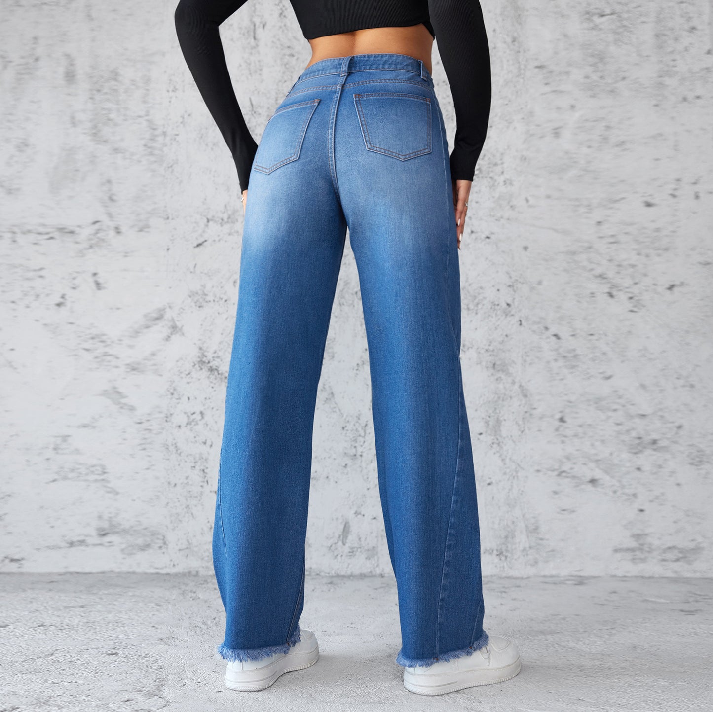 Womens Straight Casual High Waist Jeans