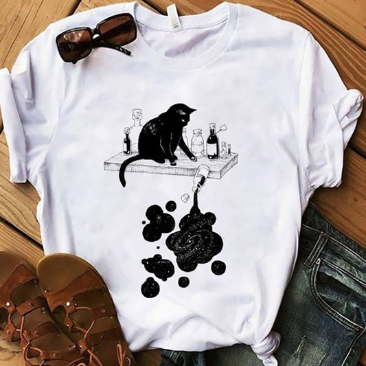 Sarcasm Themed Drinking Cat Summer Women T-Shirts