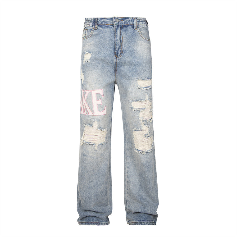 Womens Vintage Ripped Streetwear Denim Trousers