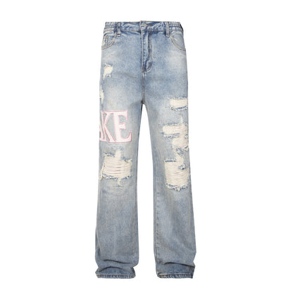 Womens Vintage Ripped Streetwear Denim Trousers