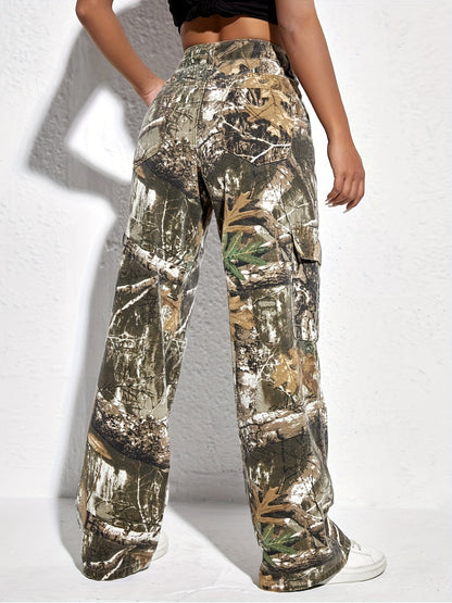 Womens Camouflage Loose Streetwear Denim Trousers