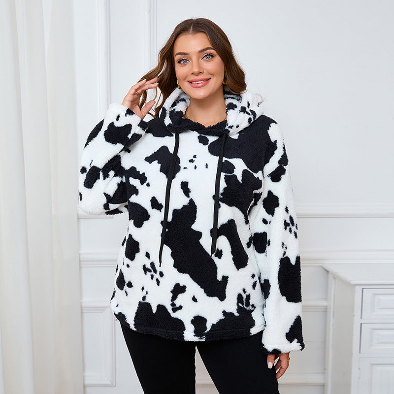 Womens Plus Size Black Embroidery Cat Hoodie