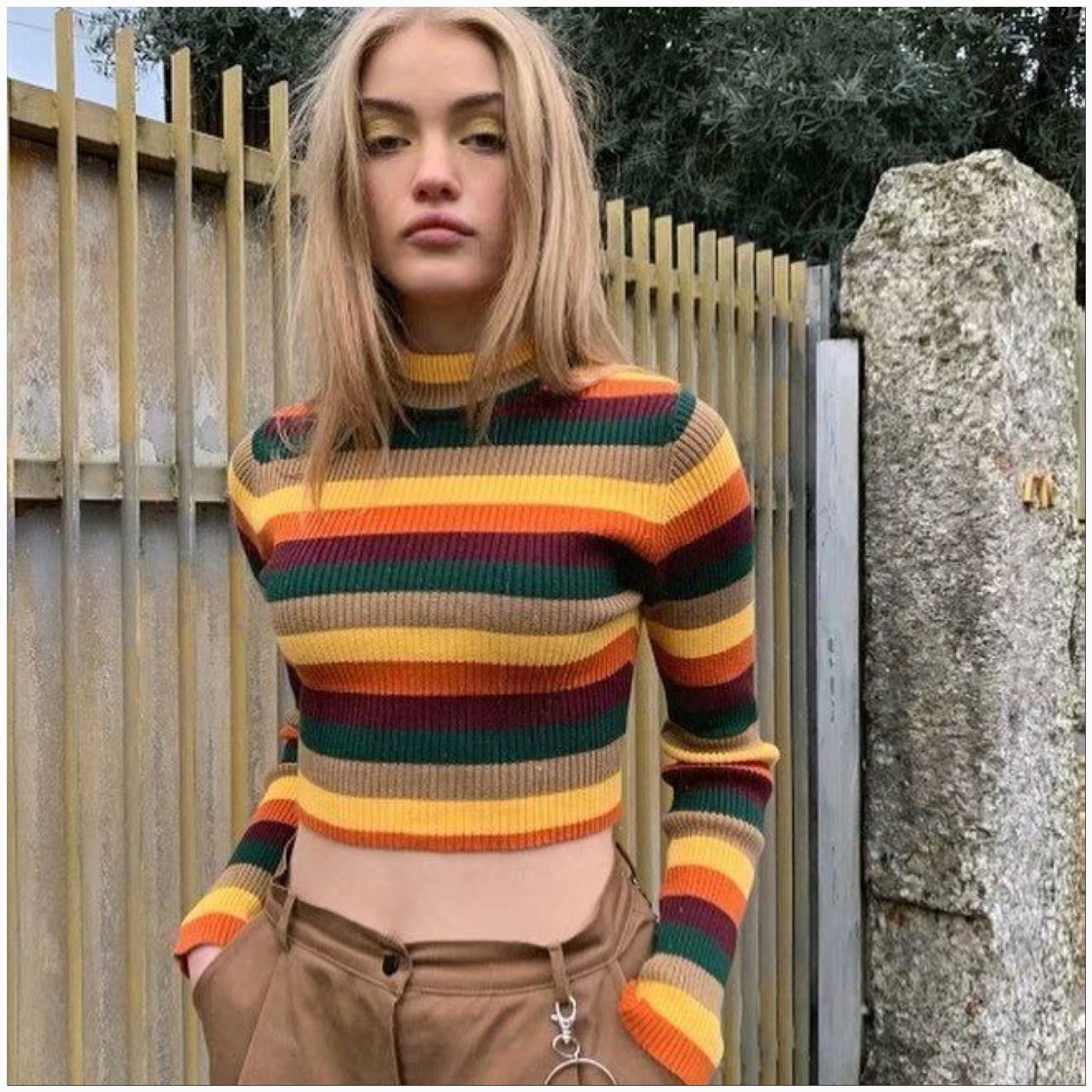 Women Turtleneck Rainbow Sweater