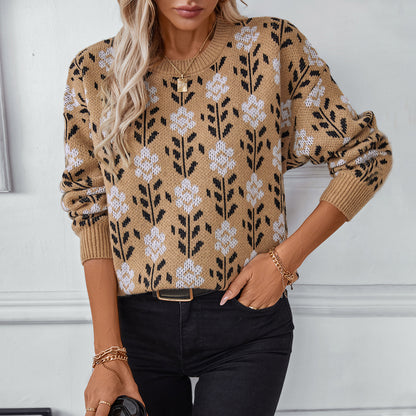Womens Vintage Jacquard Woolen Sweater