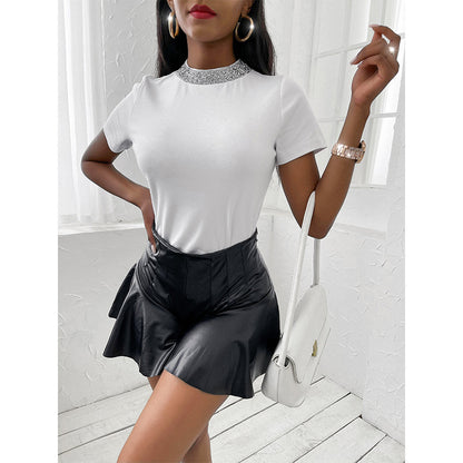 Womens Summer Short Sleeve Solid White Top