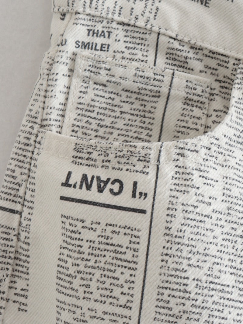 Casual Newspaper Print High Waist Pants