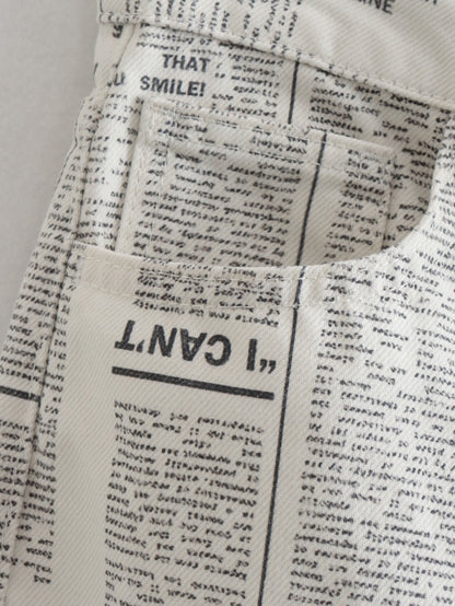 Casual Newspaper Print High Waist Pants