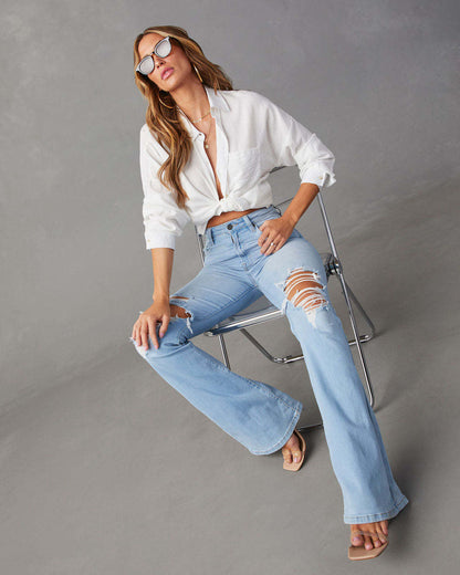 New Casual Ripped Women Blue Jeans Pants