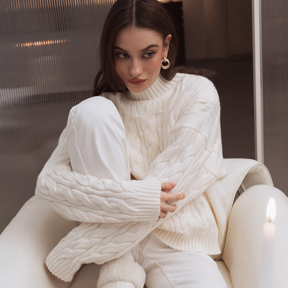 Women Plain Mock Neck Sweaters