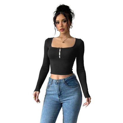 Womens Long Sleeve Square Wide Neck Thin Sweaters