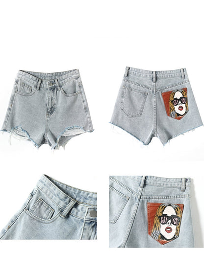 Street Style Personality Print Denim Shorts