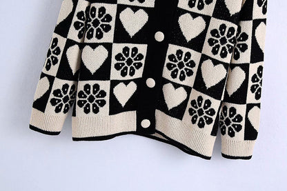 Women Black Drawing V Neck Cardigans