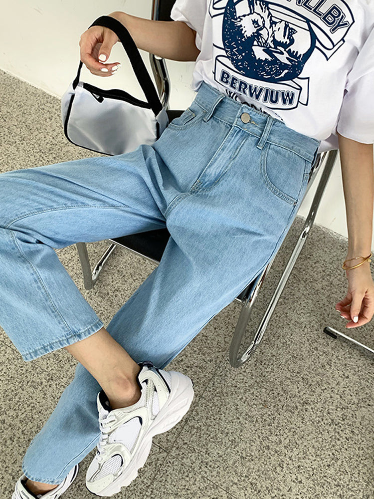 Womens High Waist Straight Denim Trousers
