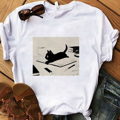 Sarcasm Themed Drinking Cat Summer Women T-Shirts