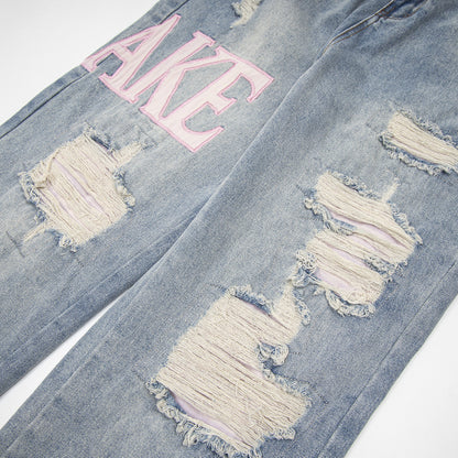 Womens Vintage Ripped Streetwear Denim Trousers