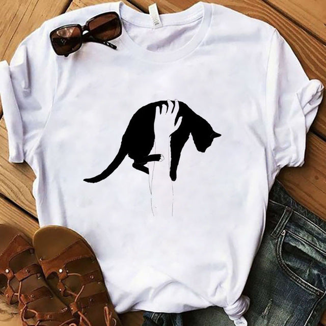 Sarcasm Themed Drinking Cat Summer Women T-Shirts