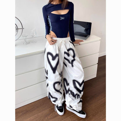 Womens Vintage Heart Printed Pink Pants