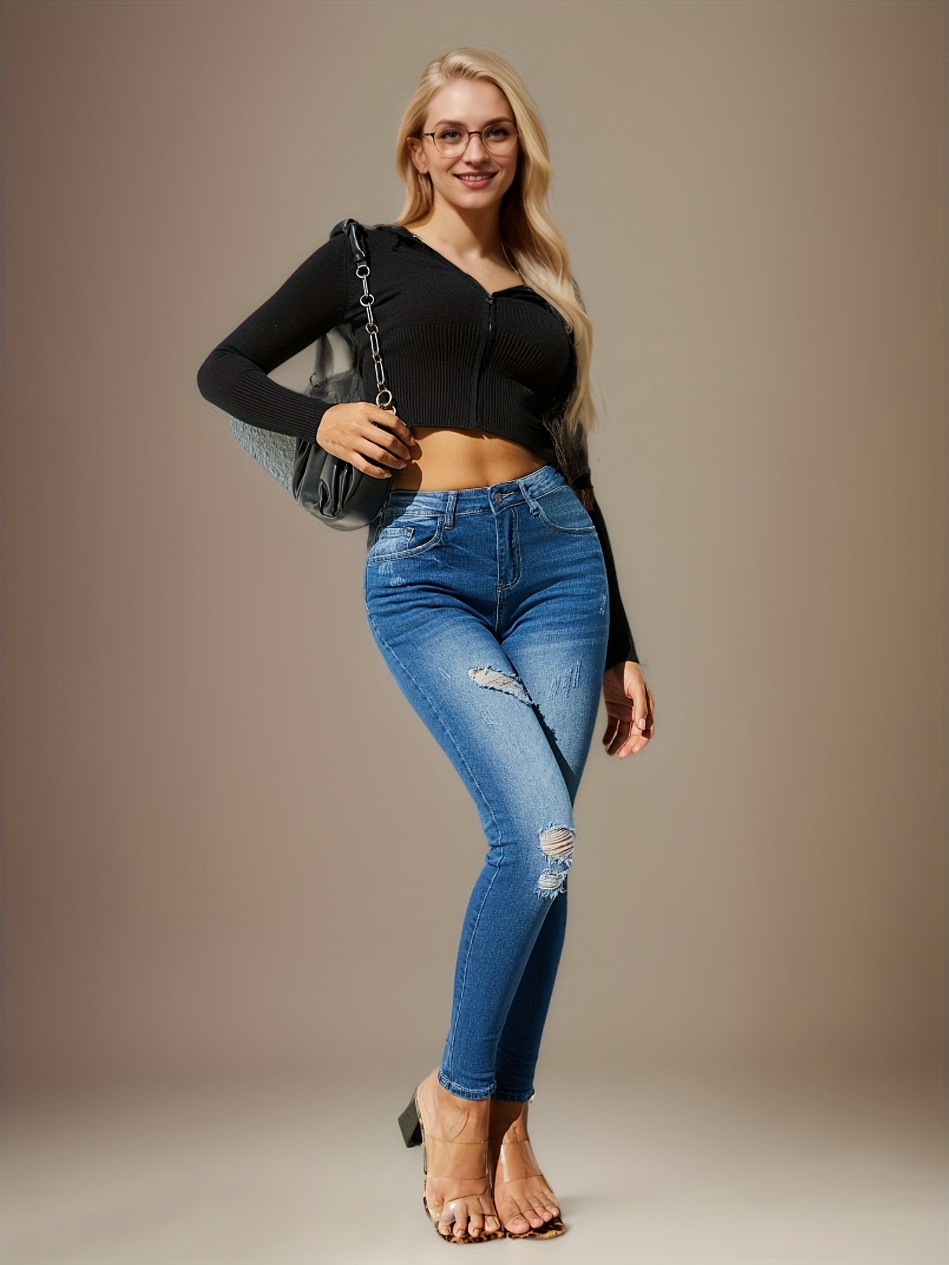 Women Stretch Skinny High Waist Denim Jeans Pants