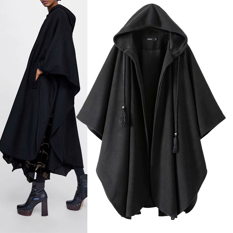 Womens Elegant Hooded Black Coat