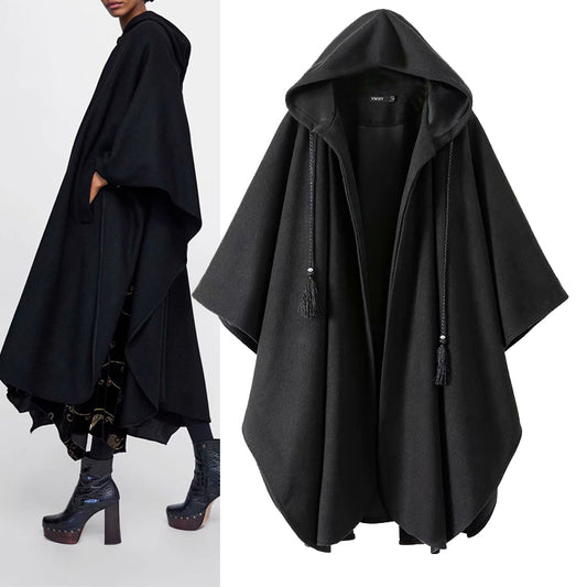 Womens Elegant Hooded Black Coat