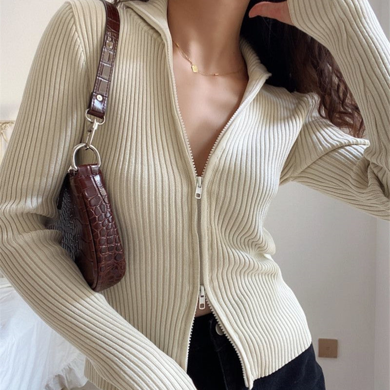 Zippered Elegance Slim Fit Sweater