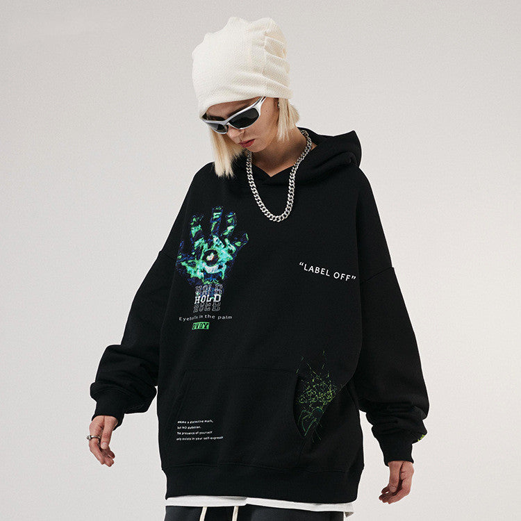 Womens Black Alphabet Letter Print Autumn Winter Sweatshirts