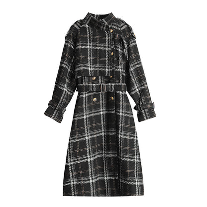 Womens Plaid Wool Thick Velvet Mid Length Coats